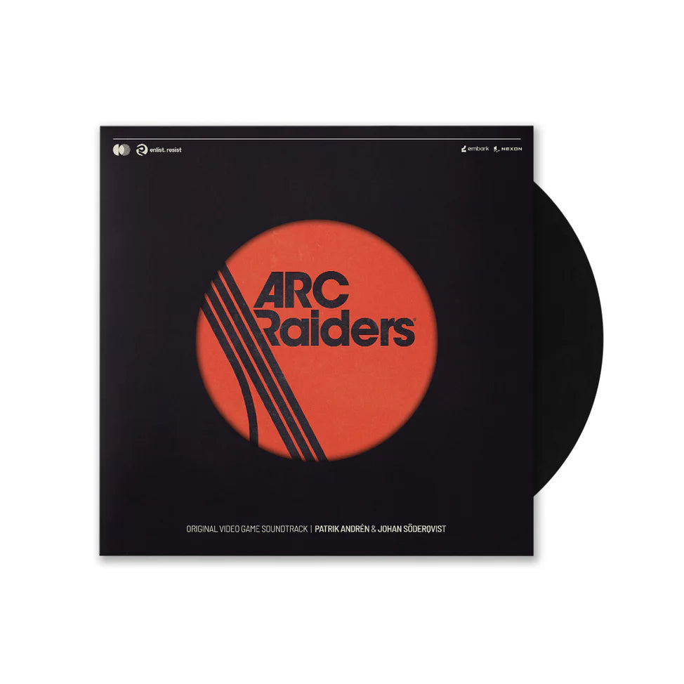 Vinyl record with 'Arc Raiders' logo on a black background