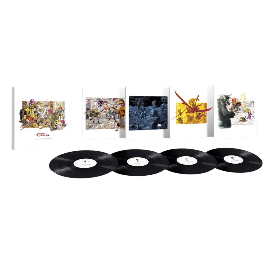 Set of vinyl records with colorful album covers on a white background