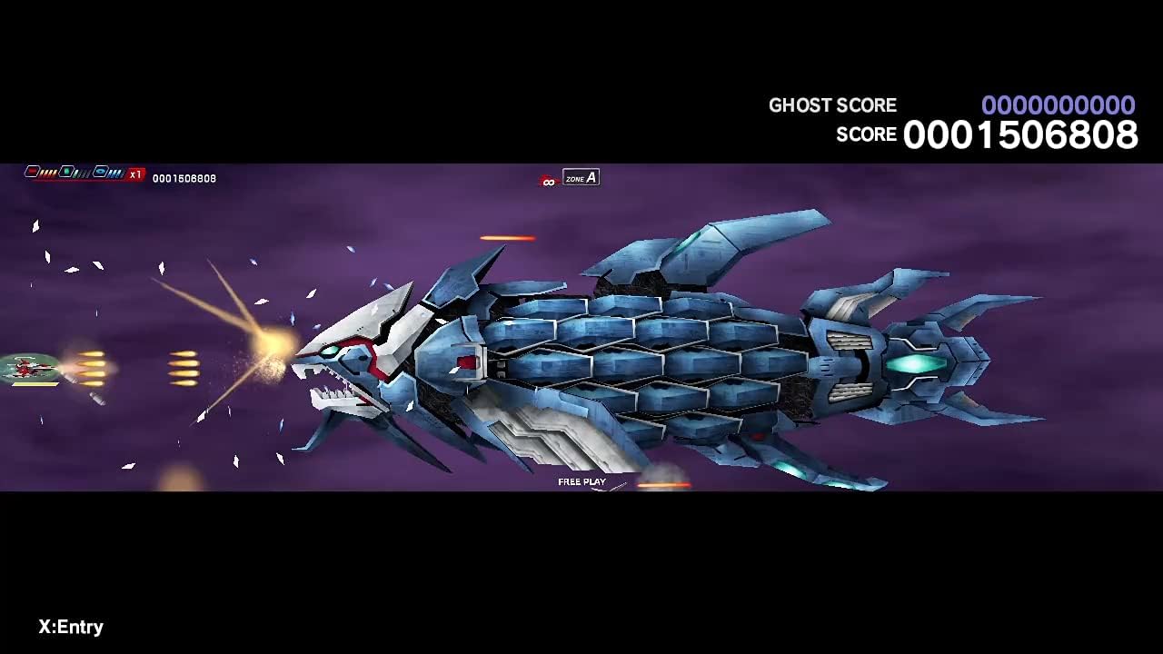 Space shooter game with a futuristic spaceship on a purple background