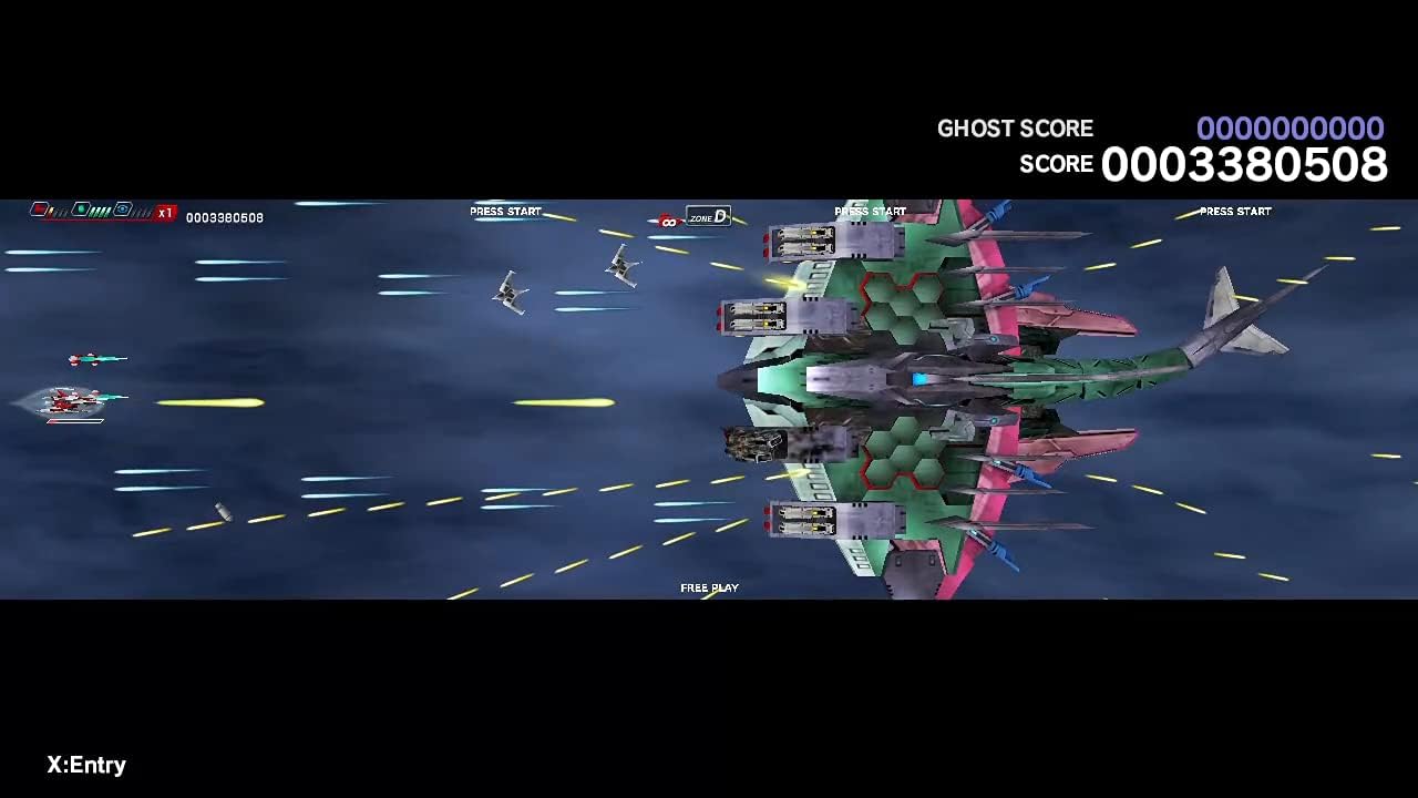 Screenshot of a space shooter game with a large spaceship and score display.
