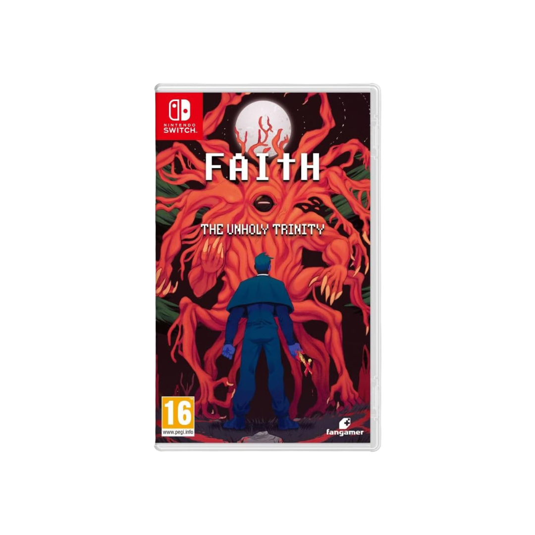 Game box for 'Faith: The Unholy Trinity' on Nintendo Switch with a red and black design.
