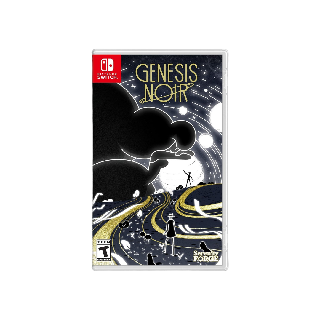 Game case for 'Genesis Noire' on Nintendo Switch with artistic design and branding.