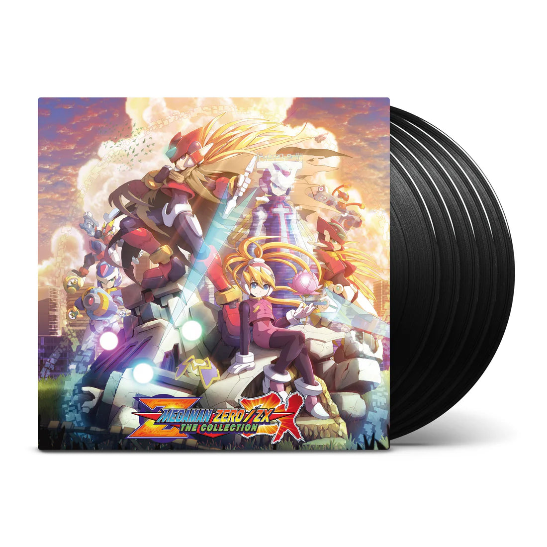 Vinyl collection with colorful cover featuring characters and 'Megaman Zero/FX' branding.