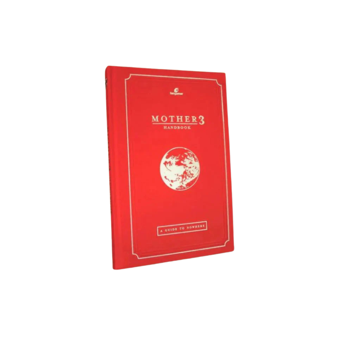Red book titled 'Mother3 Handbook' on a white background