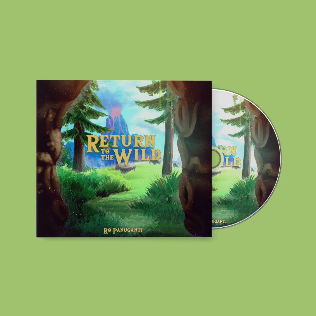 CD cover and disc of 'Return to the Wild' by Ro Panuganti on a green background