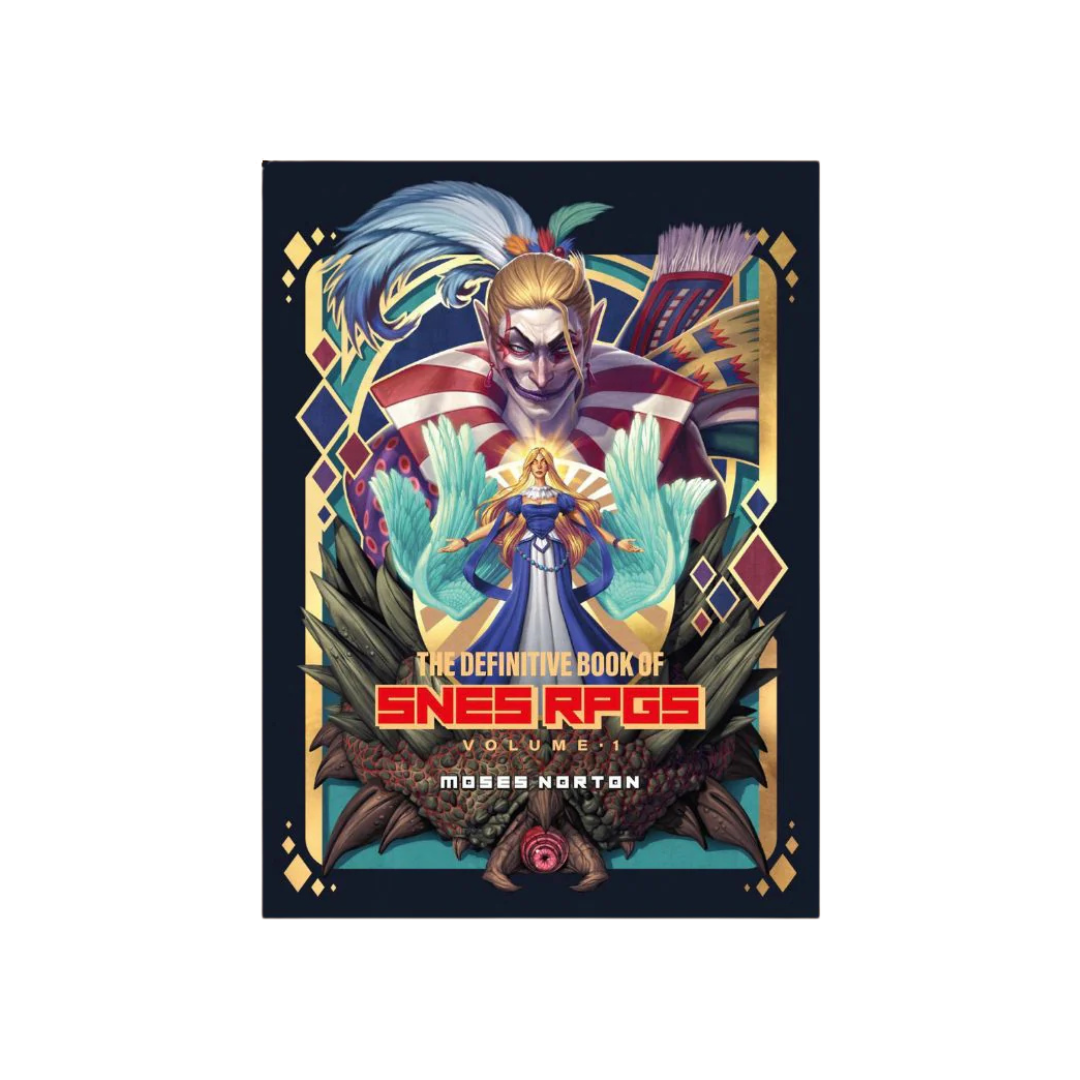 Book cover of 'The Definitive Book of SNES RPGs Volume 1' with a fantasy design and character illustration.