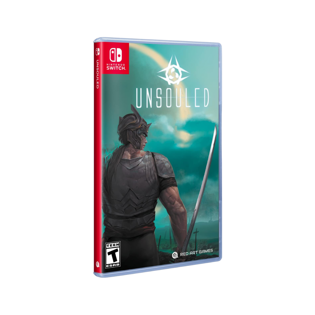 Game case for 'Unsouled' on Nintendo Switch with a character holding a sword on a white background
