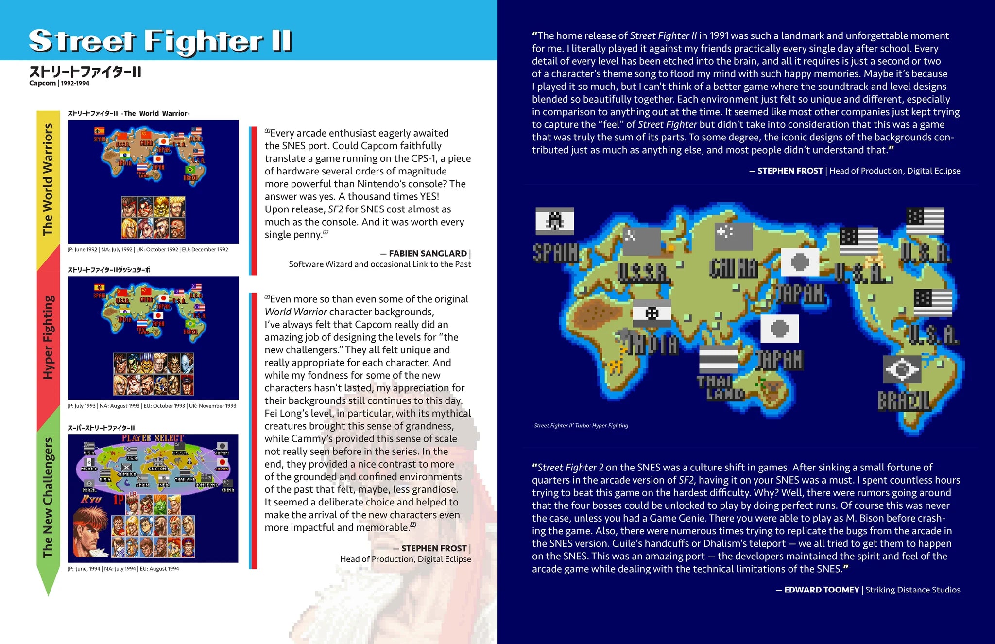 Brochure or flyer for Street Fighter II with graphics and text on a blue and white background