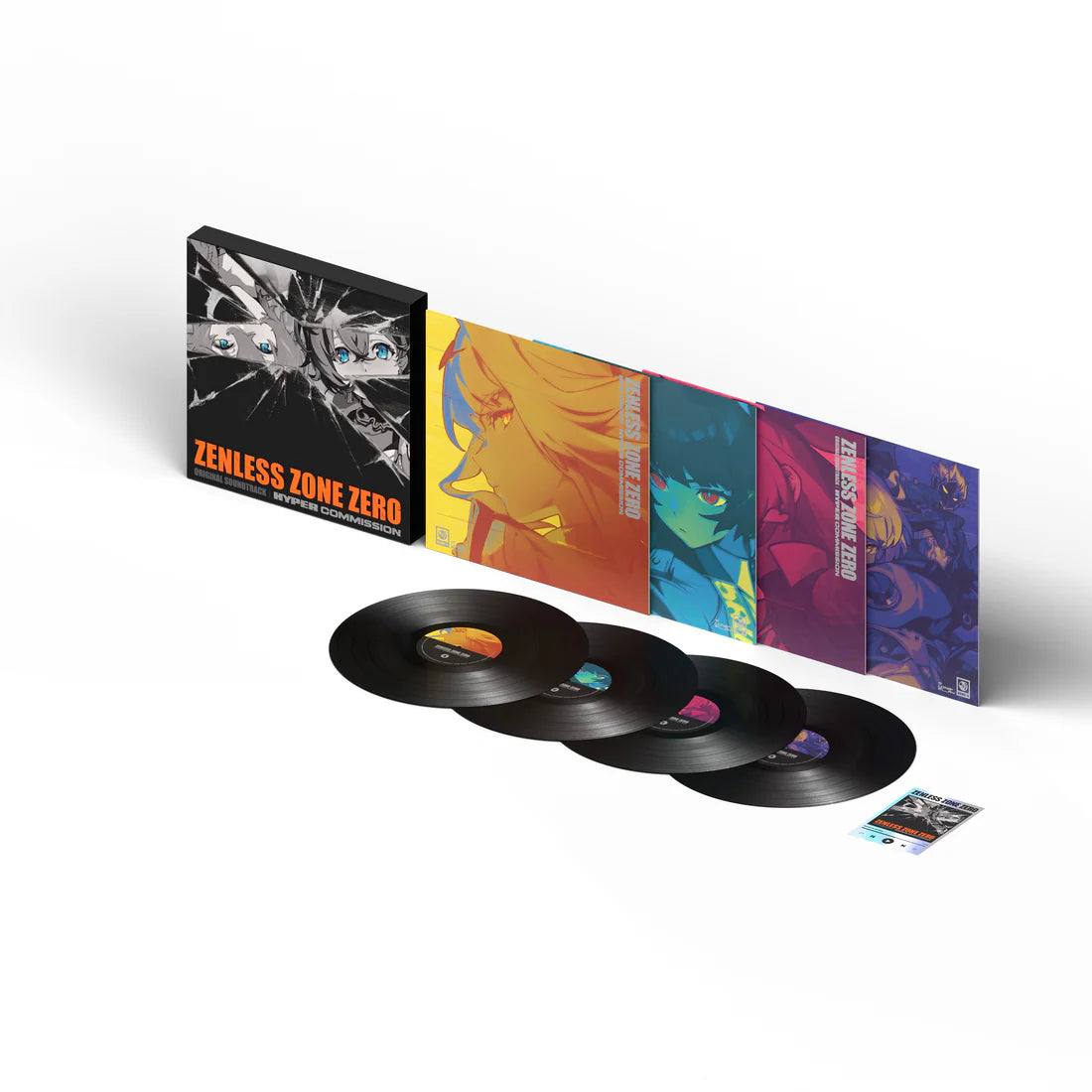 Vinyl record set with colorful packaging and 'Zenless Zone Zero' branding on a white background